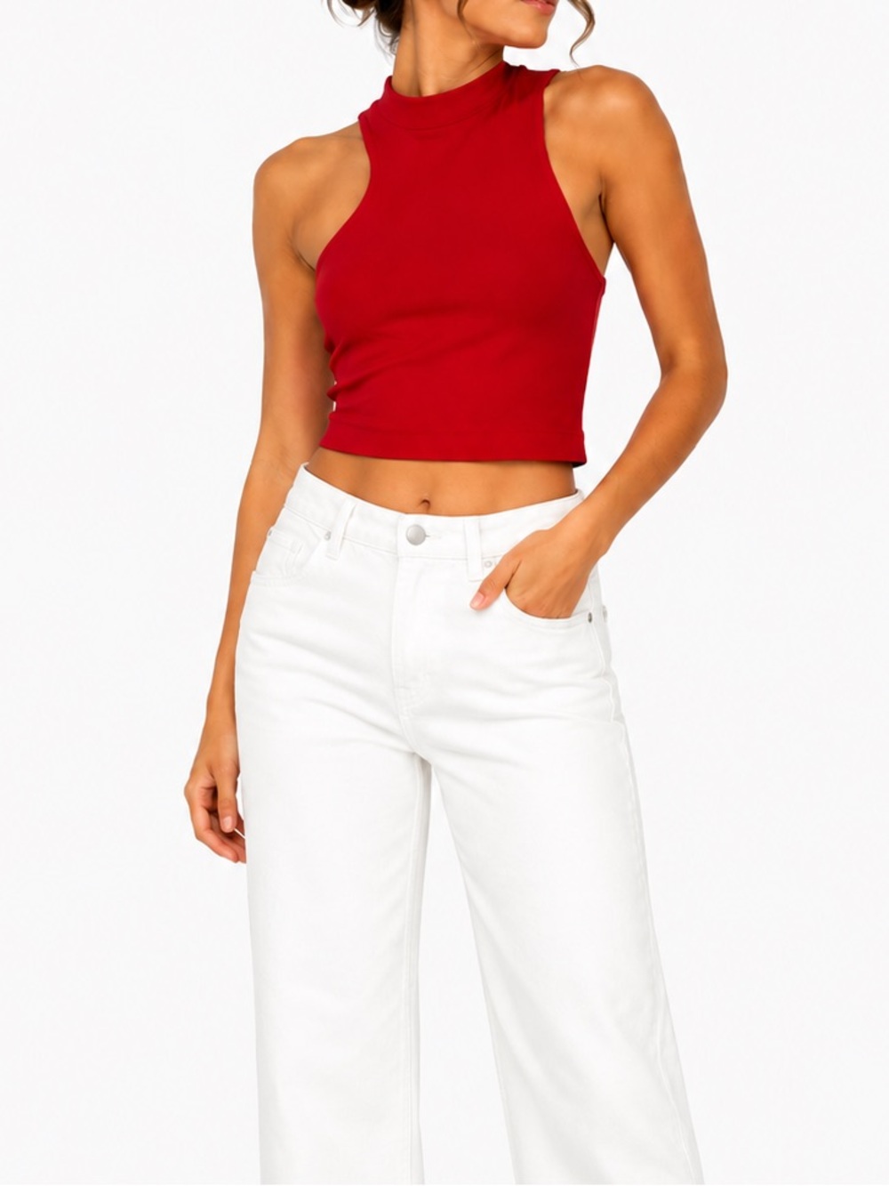 Garage Red Asymmetrical Sleeveless Crop Top size small